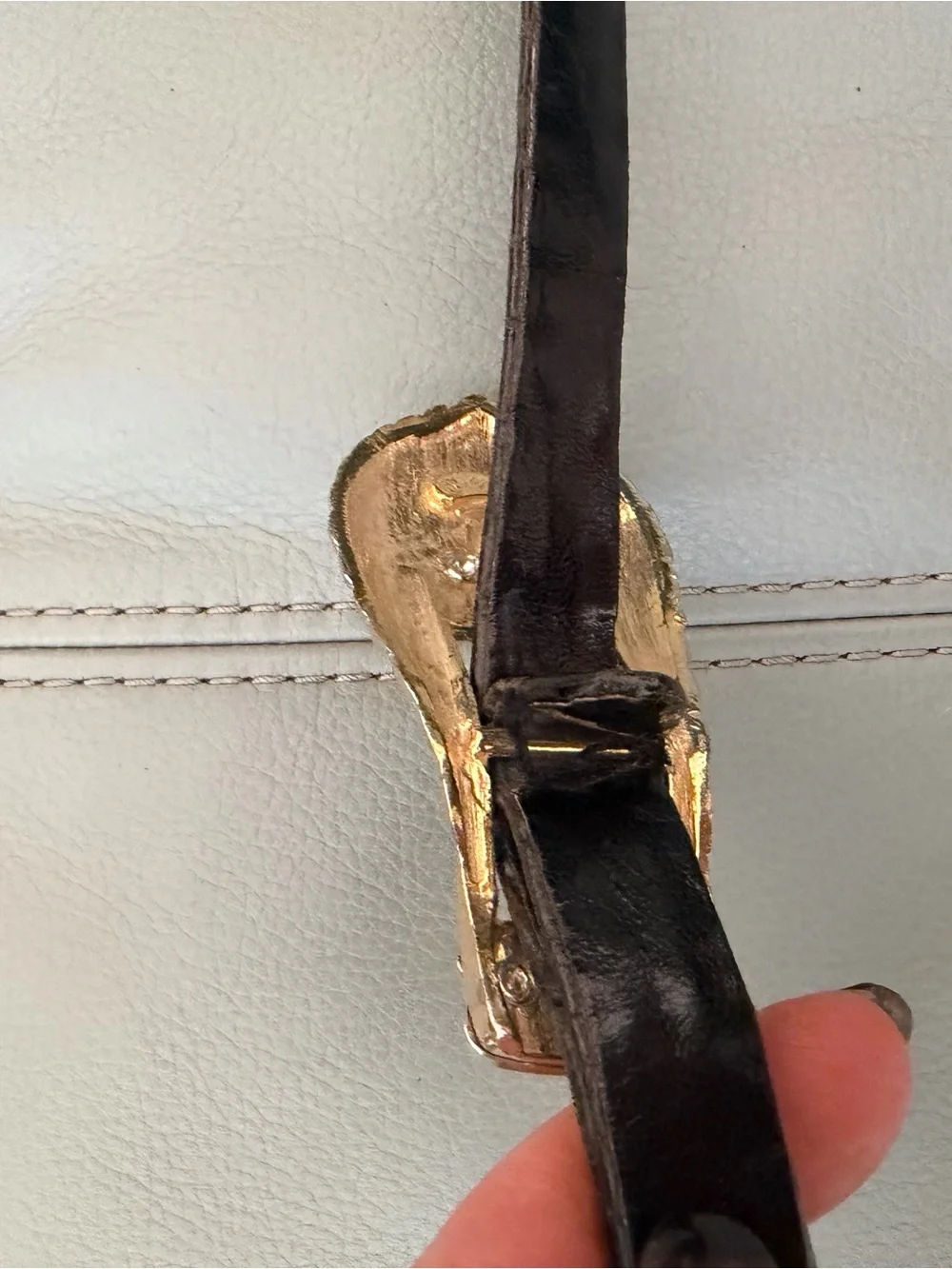 Judith Leiber Black Patent Leather Belt with Gold Crown Buckle